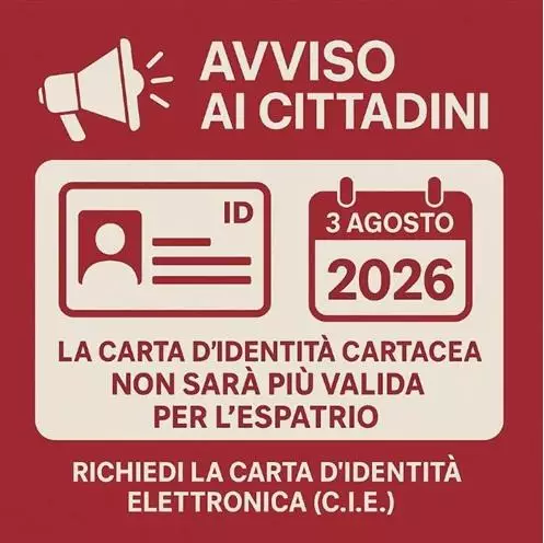 Cessazione validità Carta d’Identità cartacea al 3 Agosto 2026
